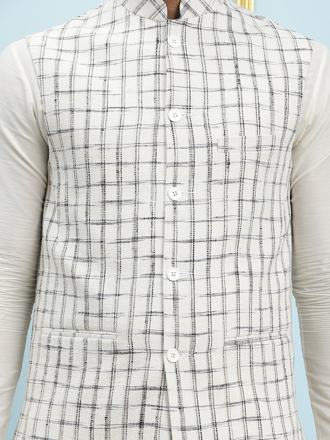 Pure Silk Straight Kurta & Pyjama Set with Handwoven Nehru Jacket