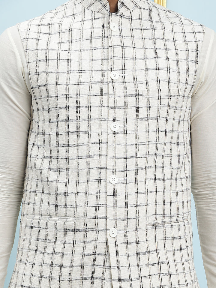 Pure Silk Straight Kurta & Pyjama Set with Handwoven Nehru Jacket