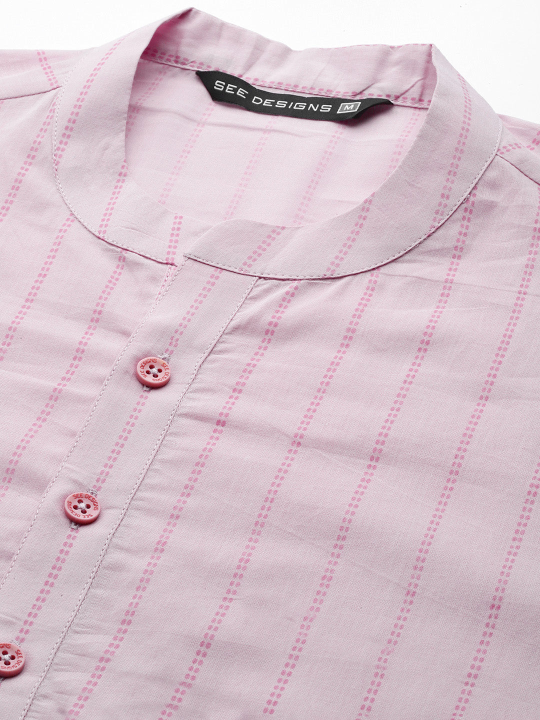 Men Pink & Maroon Stripe Printed Straight Kurta With Pyjama