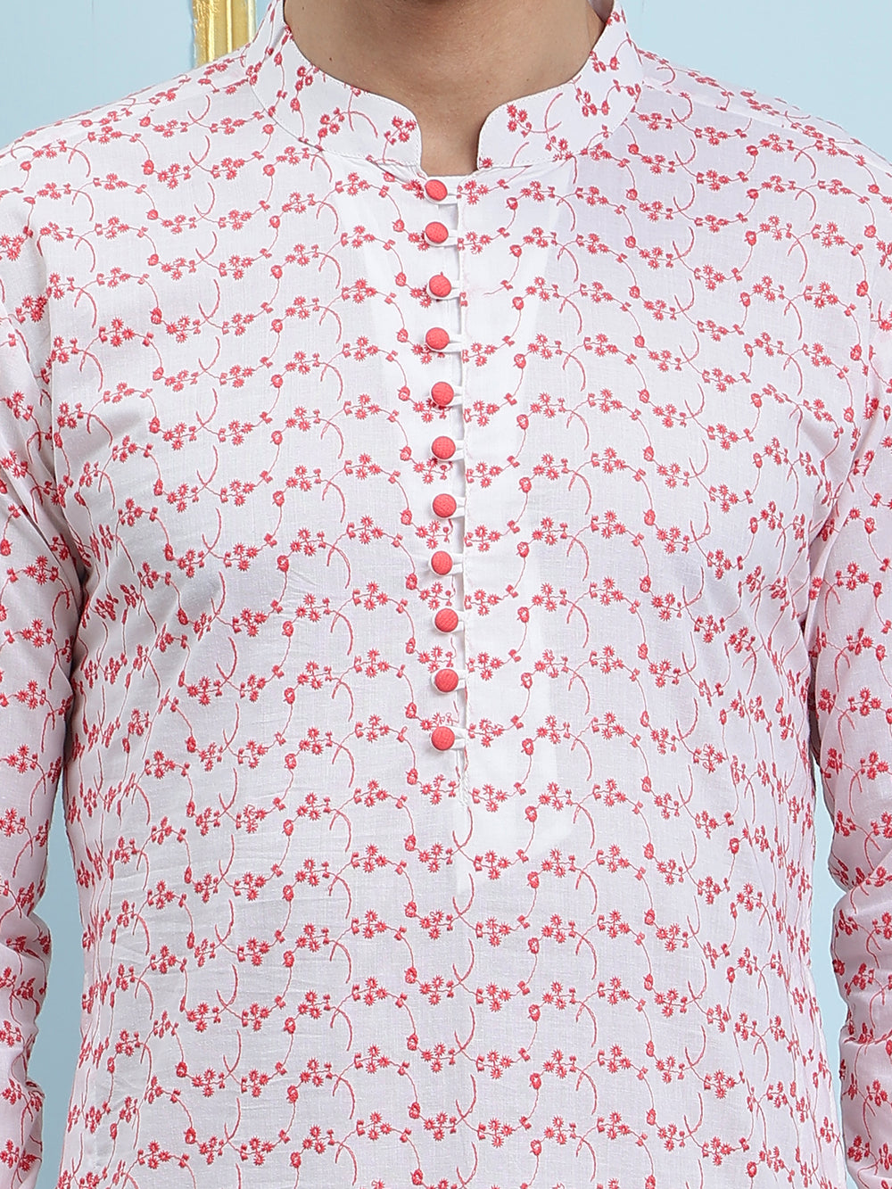 Embroidered Pure Cotton Straight Kurta with Pyjama – White
