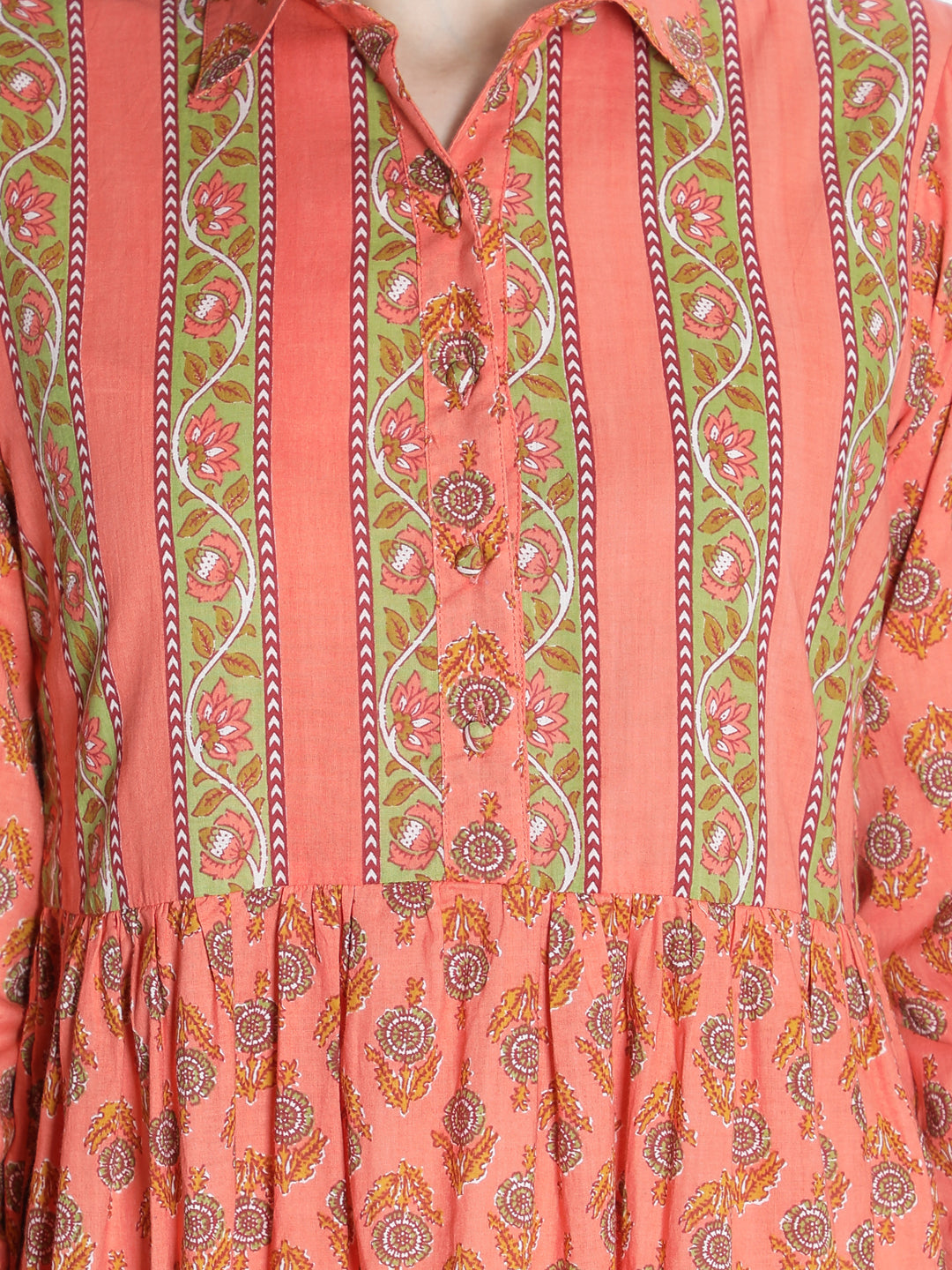 Women Coral Printed Dress