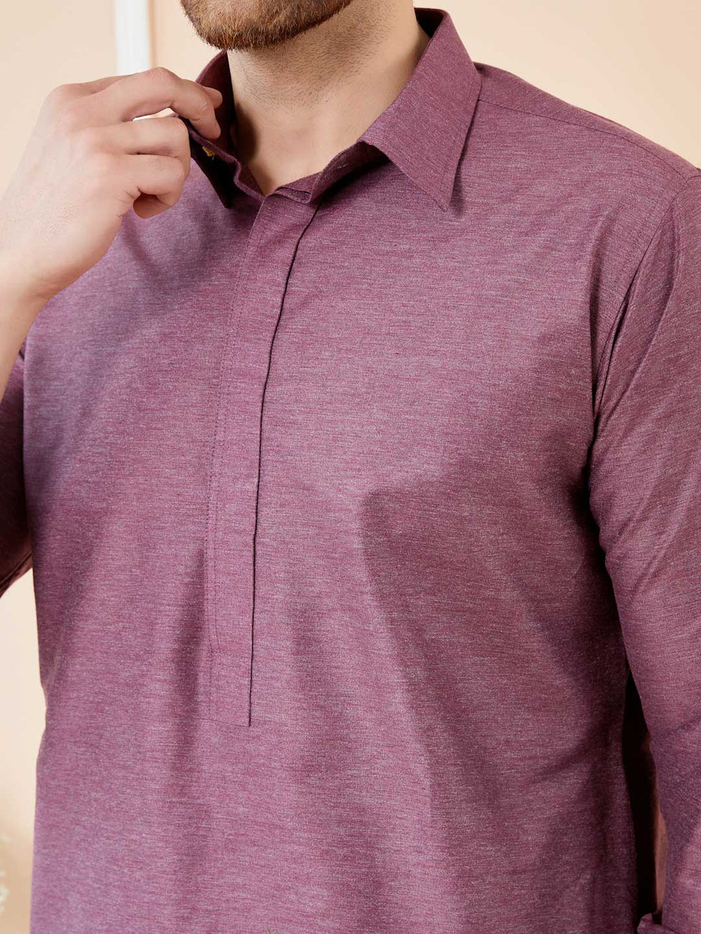 Purple Cotton Solid Pathani Kurta – Purple
