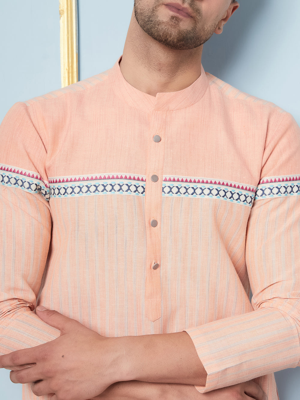 Woven Straight Kurta With Pyjama – Peach