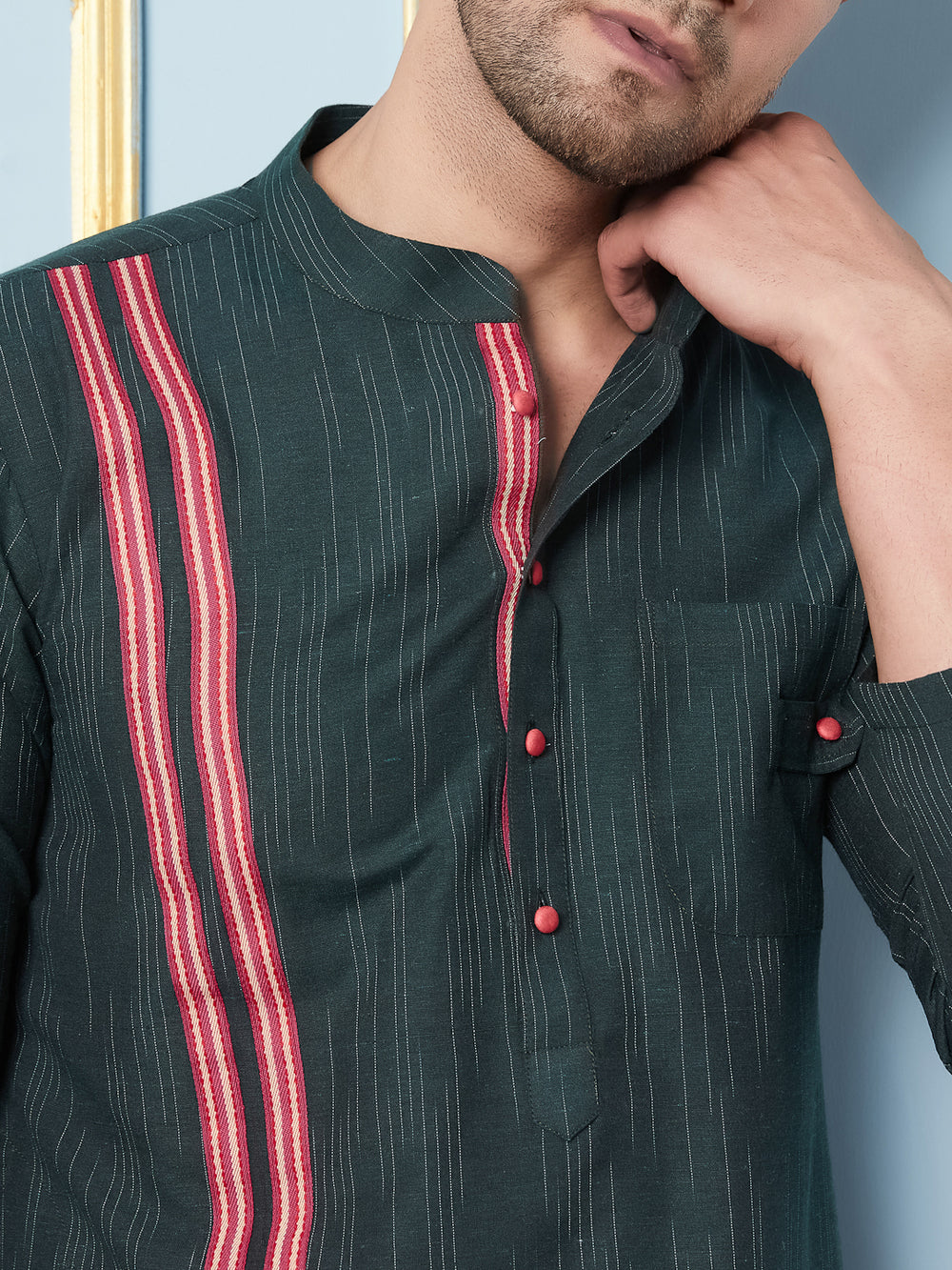Woven Straight Kurta With Pyjama – Green