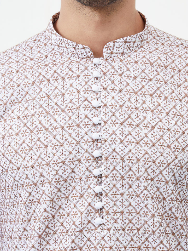 Embroidered Pure Cotton Straight Kurta with Pyjama