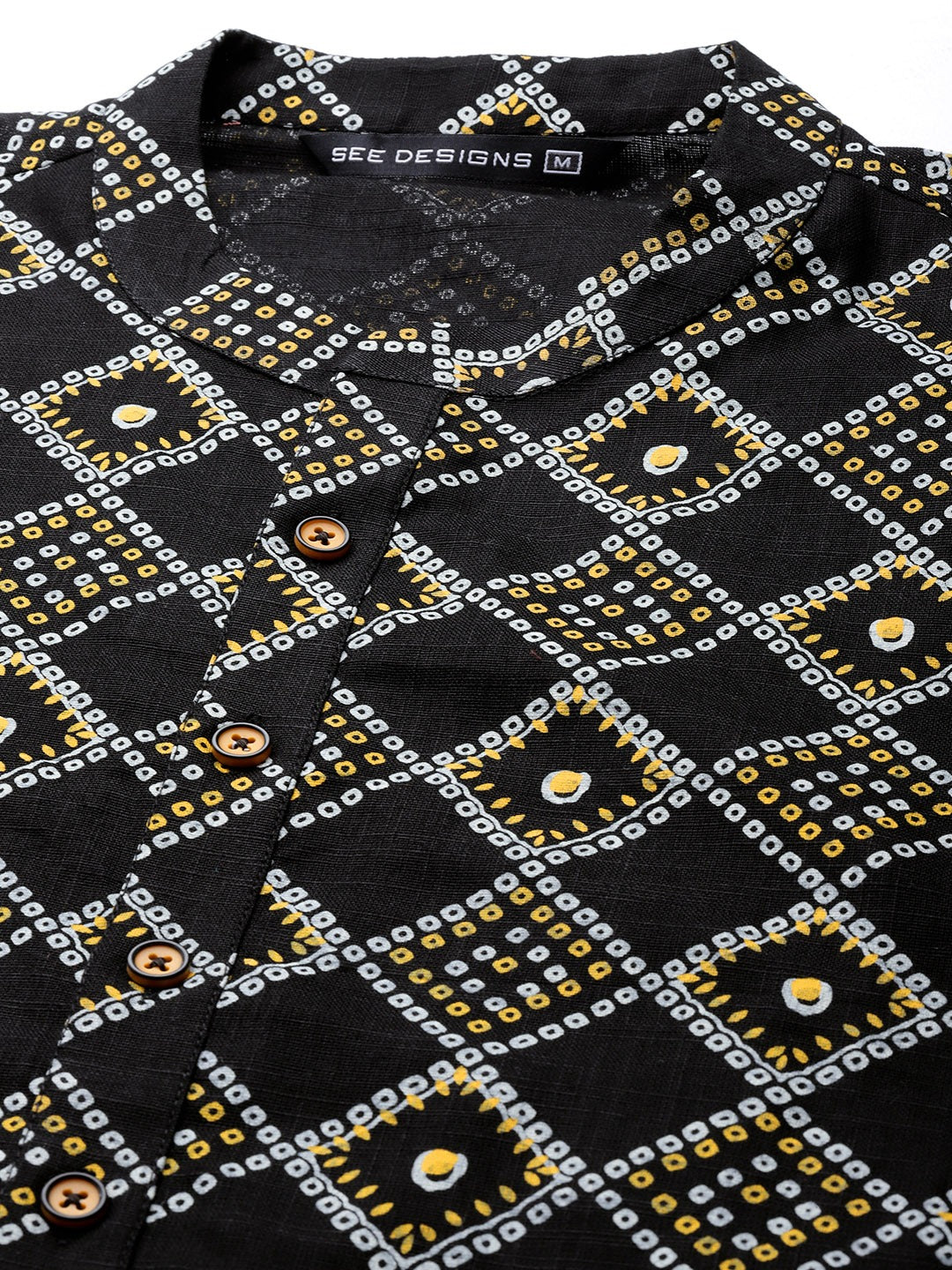 Men Black And Gold Printed Straight Kurta