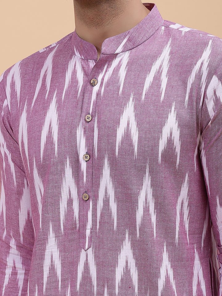 Men Lavender & White Pure Cotton Printed Straight Kurta