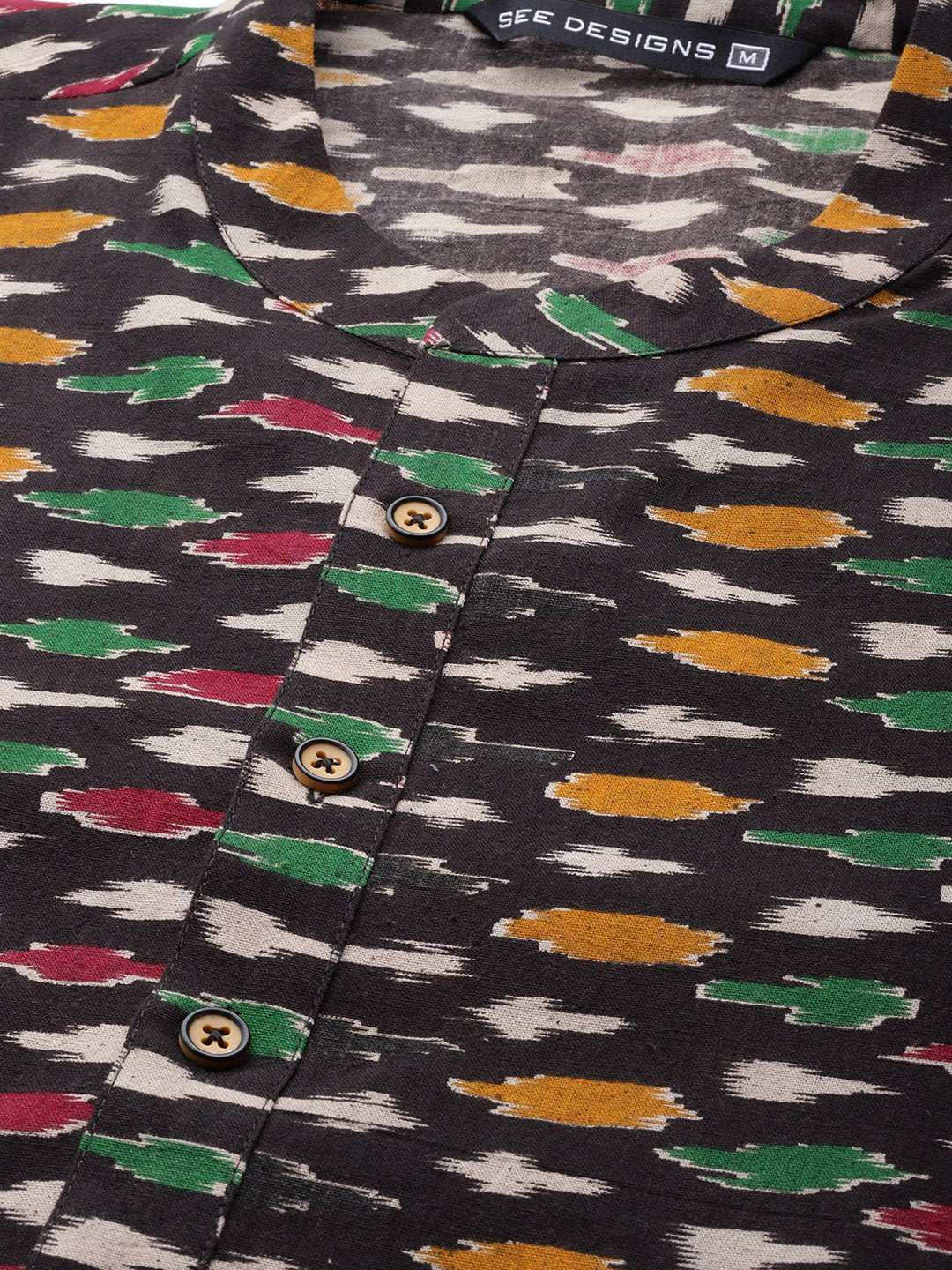 Men Black And Gold Kalamkari Block Printed Straight Sustainable Kurta