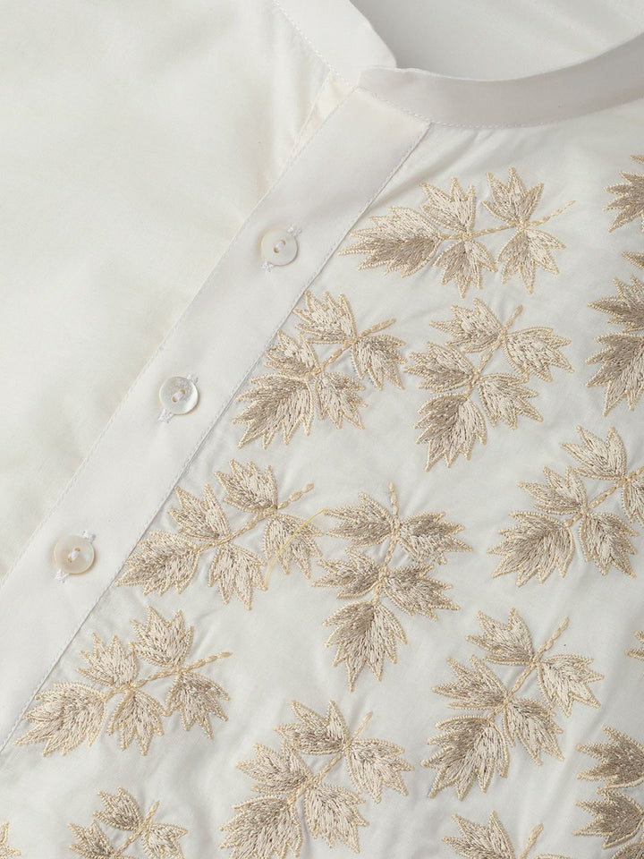 Off White Embroidered Straight Kurta