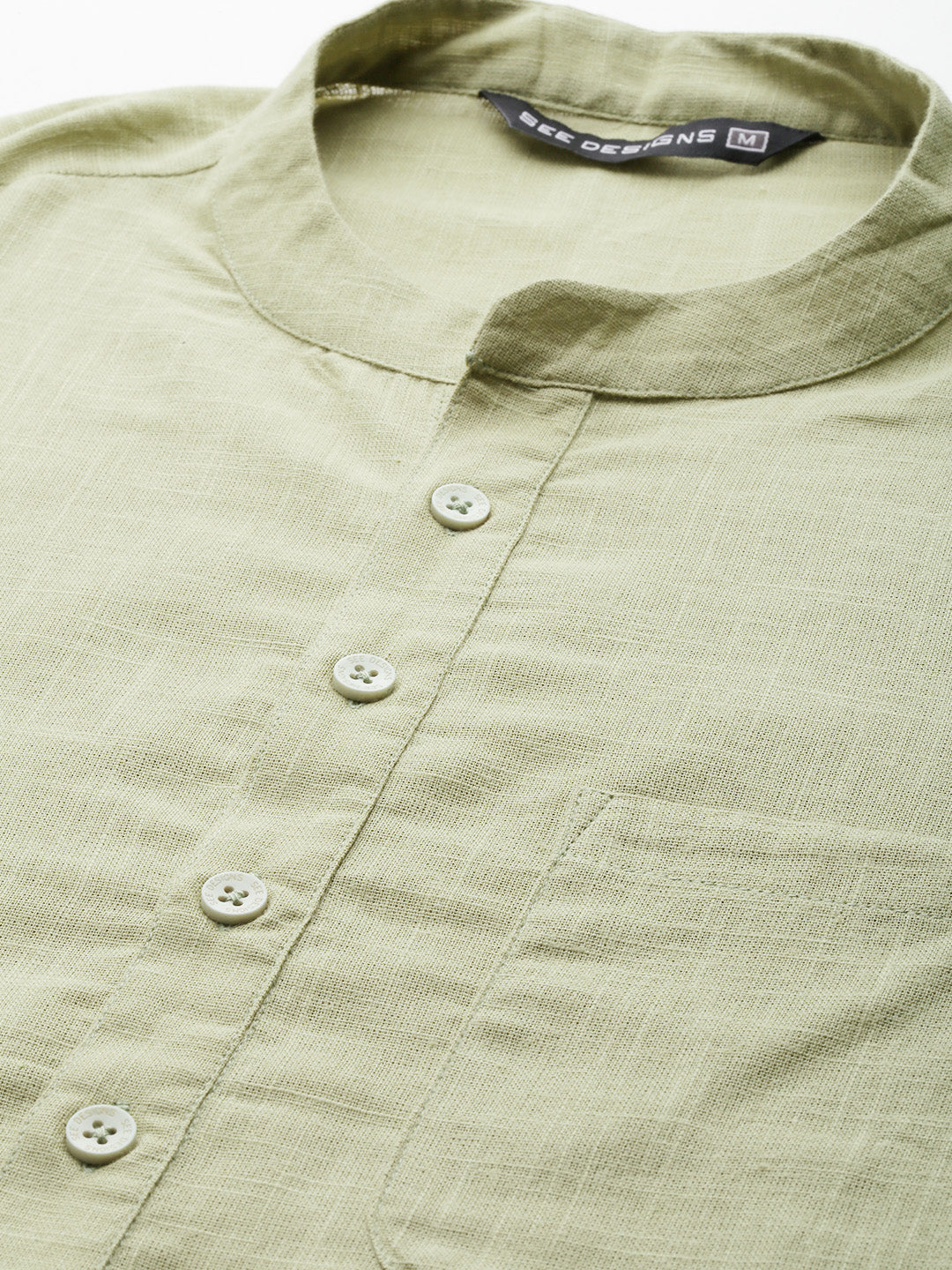 Men Green Cotton  Straight Kurta with Slub Effect