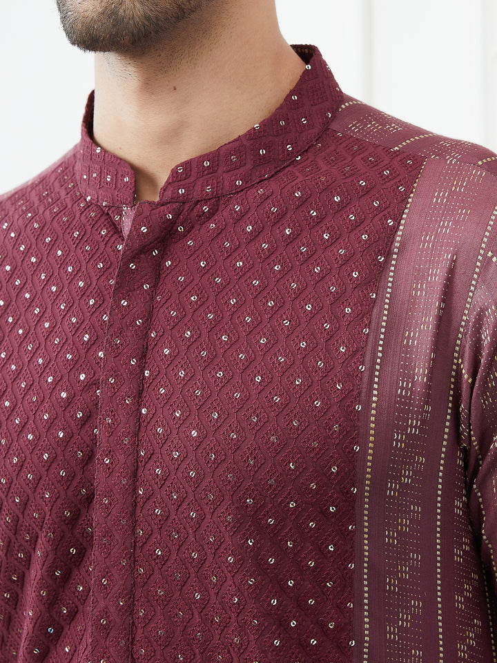 Embroidered Sequin and Thread Worked Straight Kurta