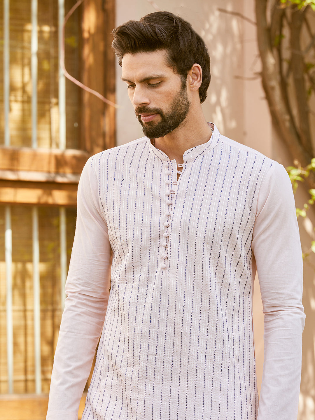 Thread & Sequin Worked Pure Cotton Straight Kurta