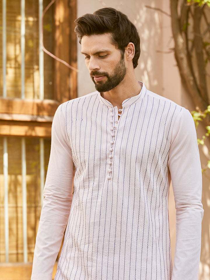 Thread & Sequin Worked Pure Cotton Straight Kurta with Pyjama