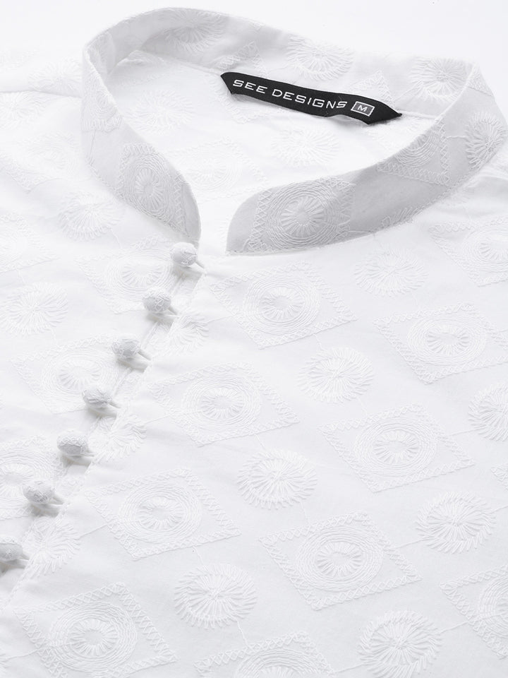 Pure Cotton Chikankari Embroidered Straight kurta with Pyjama