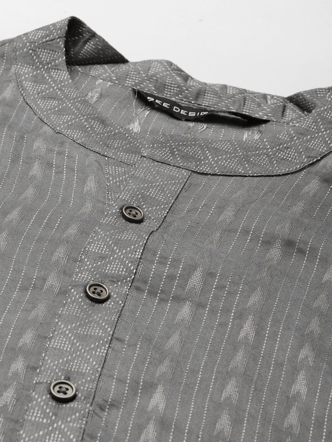Men Grey & Beige Woven Design Thread Work Kurta With Pyjama