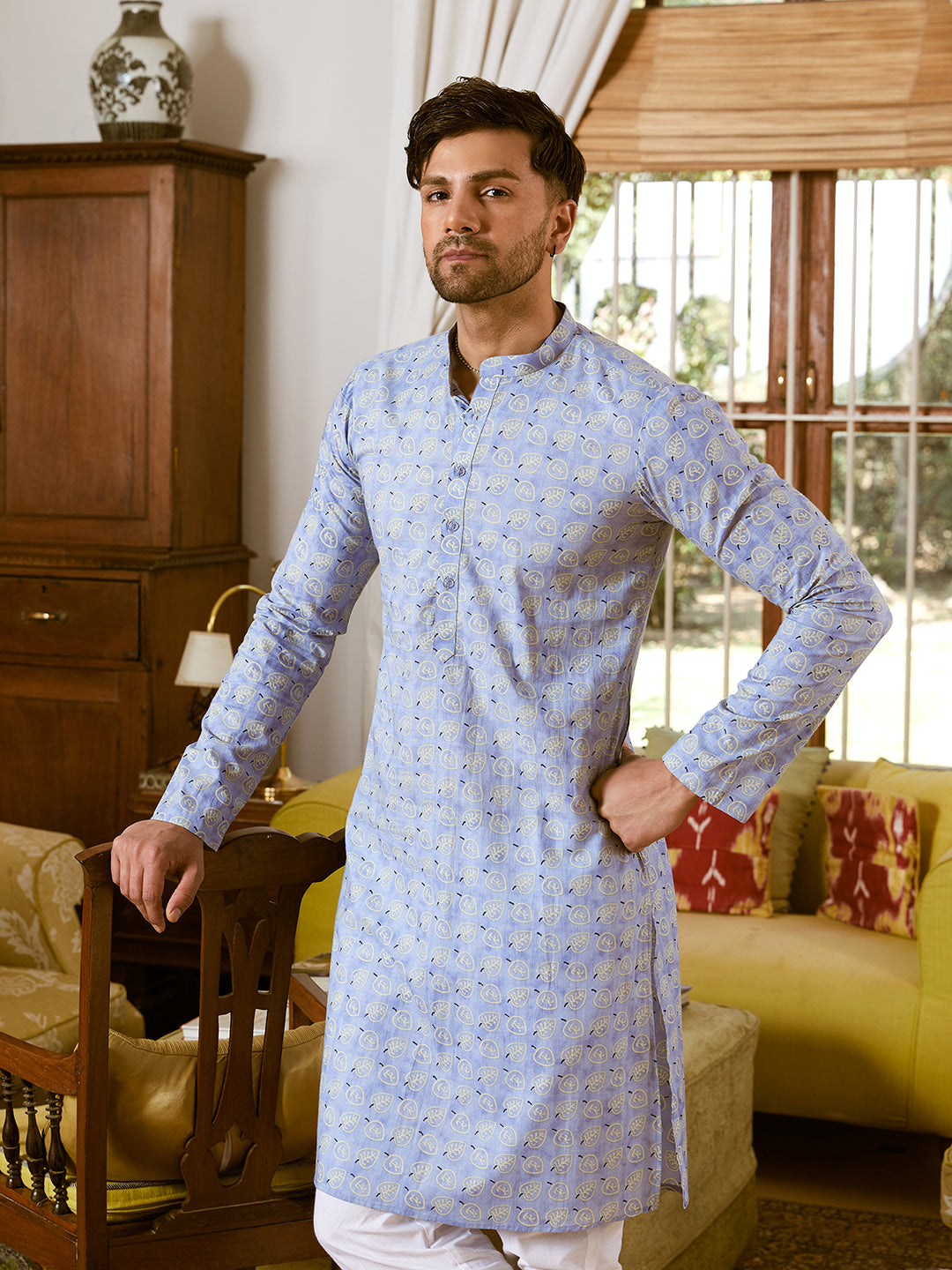 Leaf Printed Pure Cotton Straight Kurta