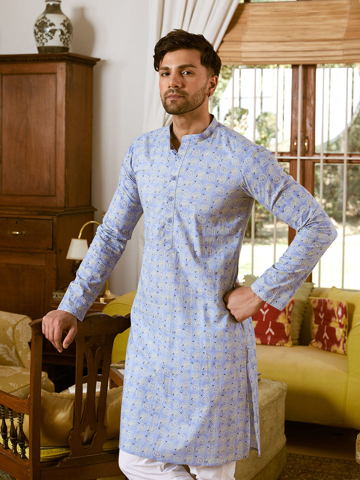 Leaf Printed Pure Cotton Straight Kurta