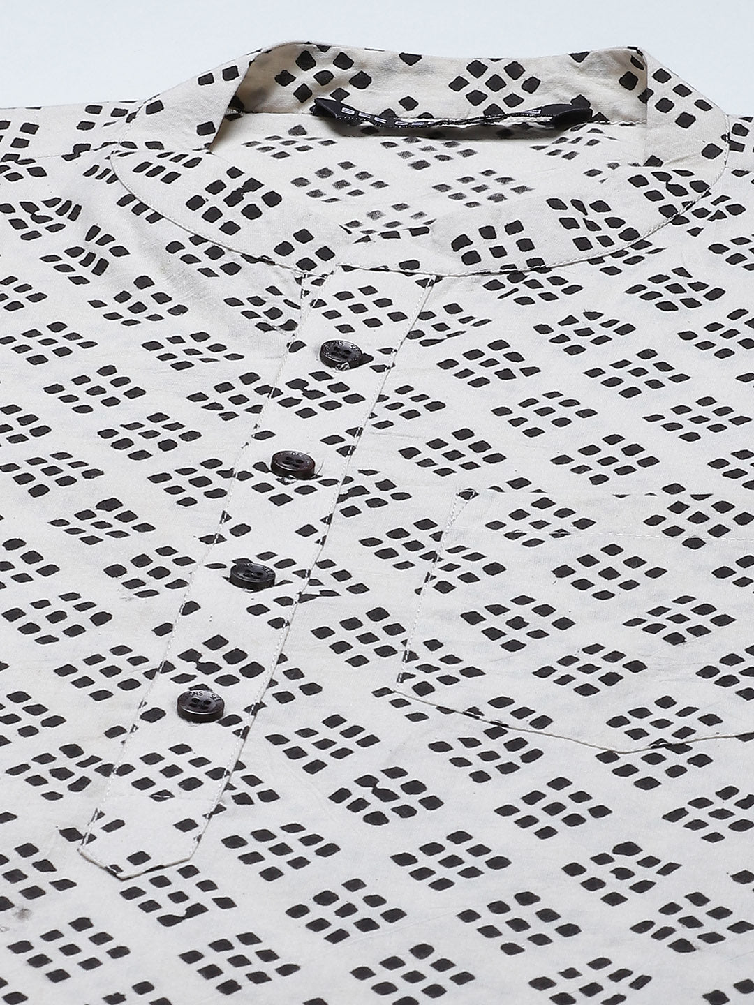 Men Beige And Black Hand Block Print Sustainable Straight With Kurta Pyjama