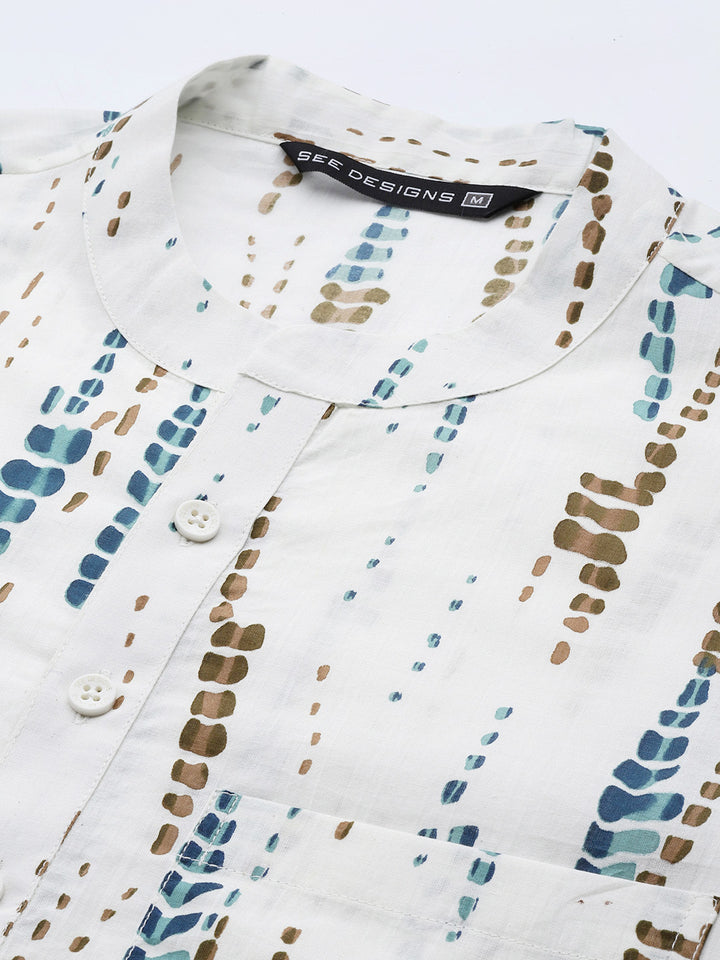 Men White Multi Tie and dye Print Design Straight Kurta