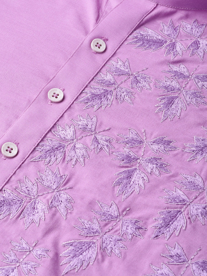 Lavender Embroidered Straight Kurta With Pyjama