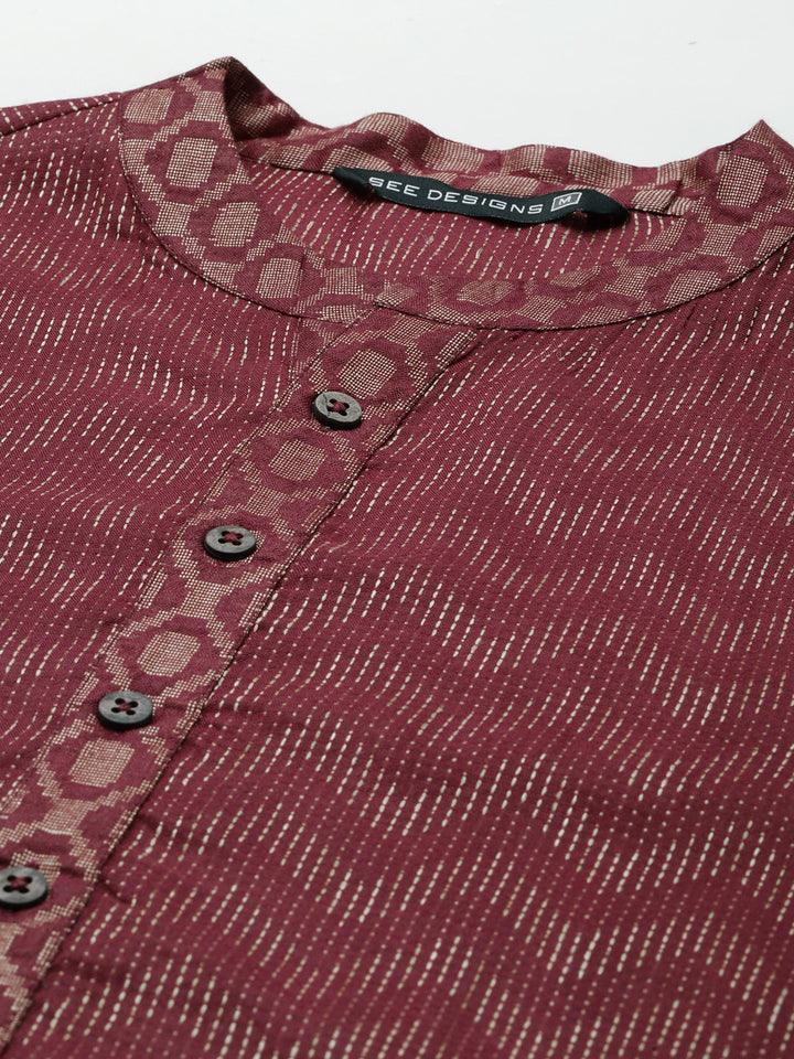 See Designs Men Burgundy And Beige Kurta