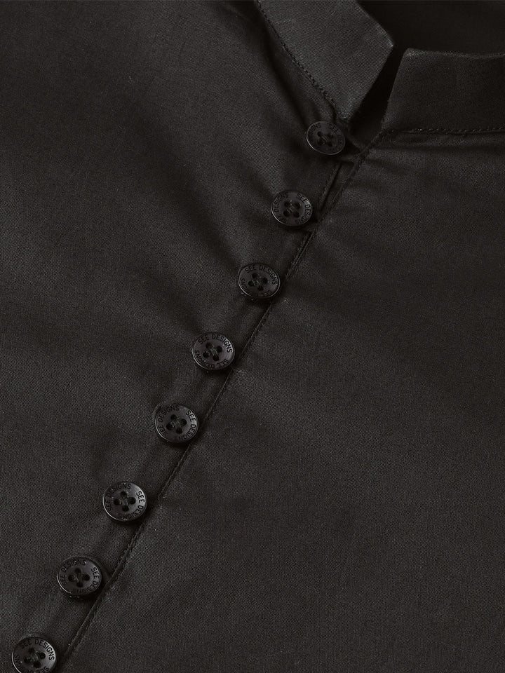 Black Solid Asymmetrical Kurta With Pyjama