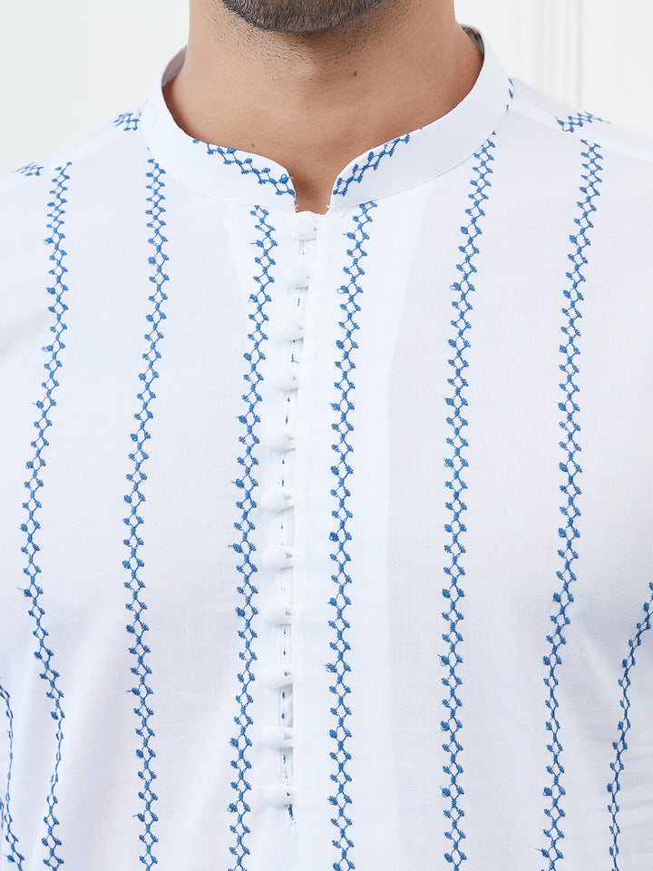 Embroidered Pure Cotton Straight Kurta with Pyjama