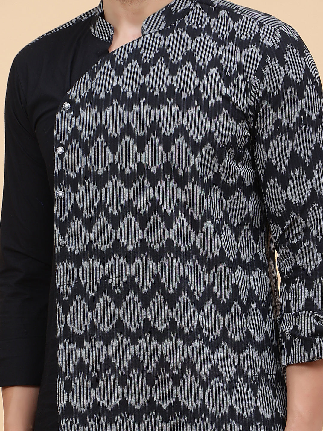Black Ikat Printed Kurta With Pyjama