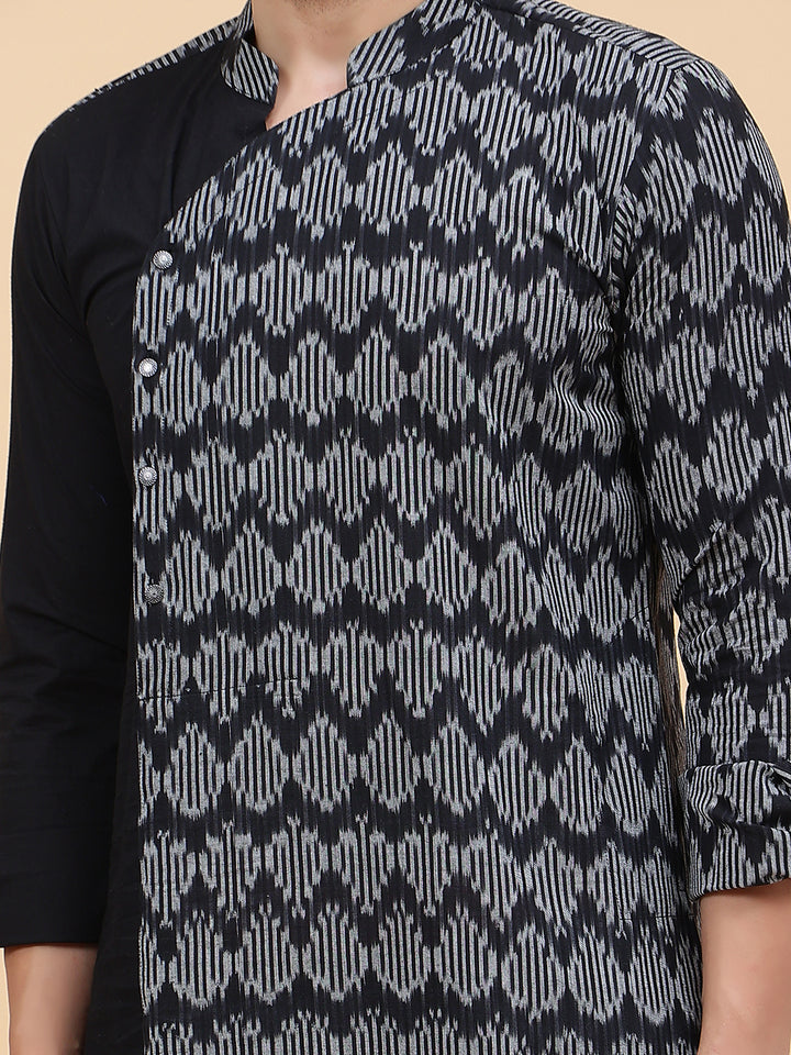 Black Ikat Printed Kurta With Pyjama