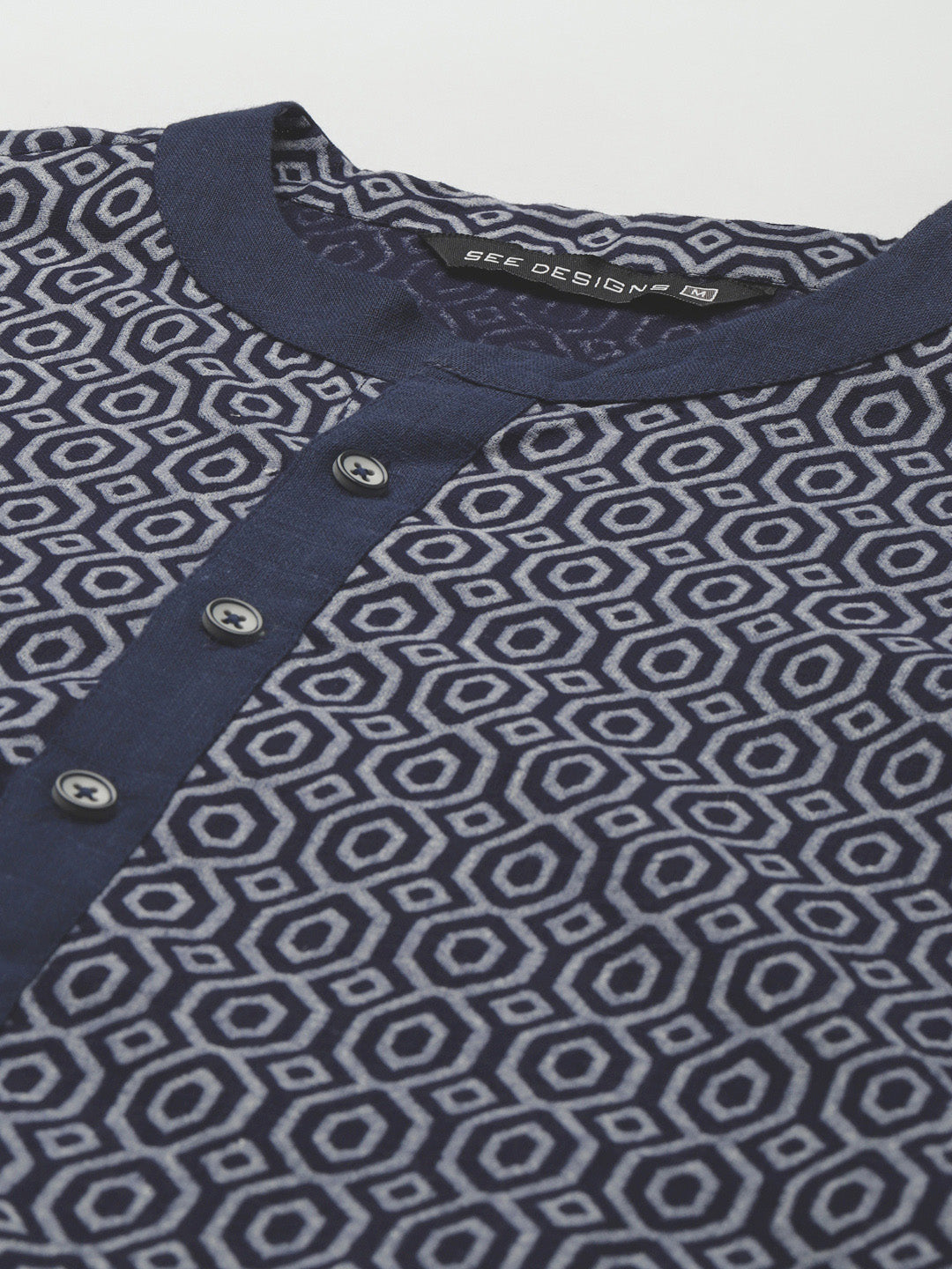 Men Blue Printed Thread Work Indigo Kurta