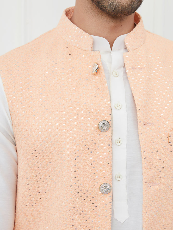 Pure Cotton Straight Kurta & Pyjama with Sequins Embroidered Nehru Jacket