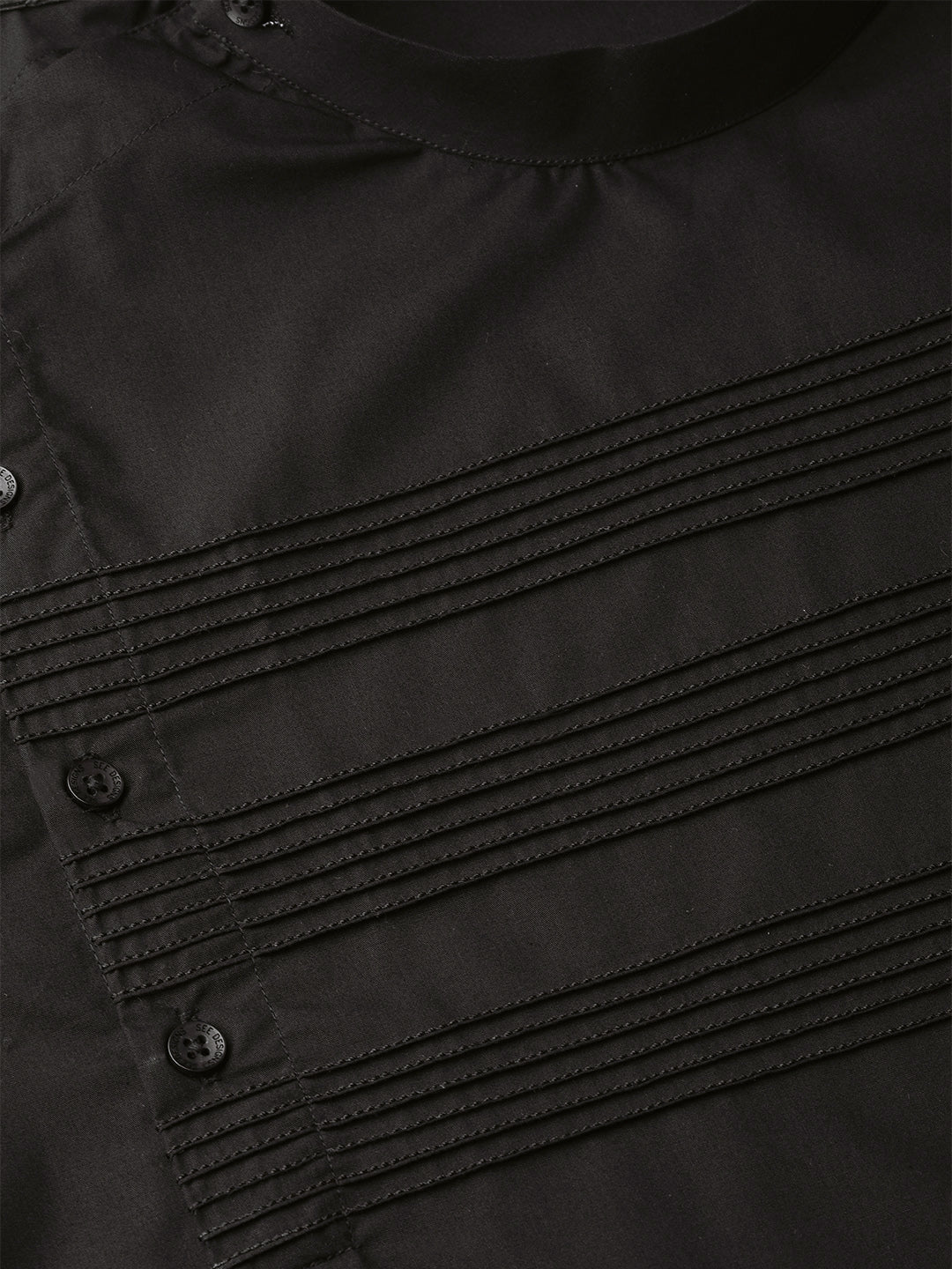 Black Solid Straight Kurta With Yoke Thread Work With Kurta Pyjama