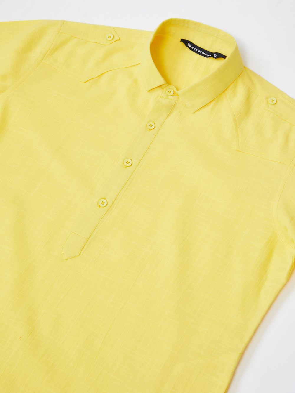 Yellow Cotton Slub Pathani kurta with Salwar – Yellow
