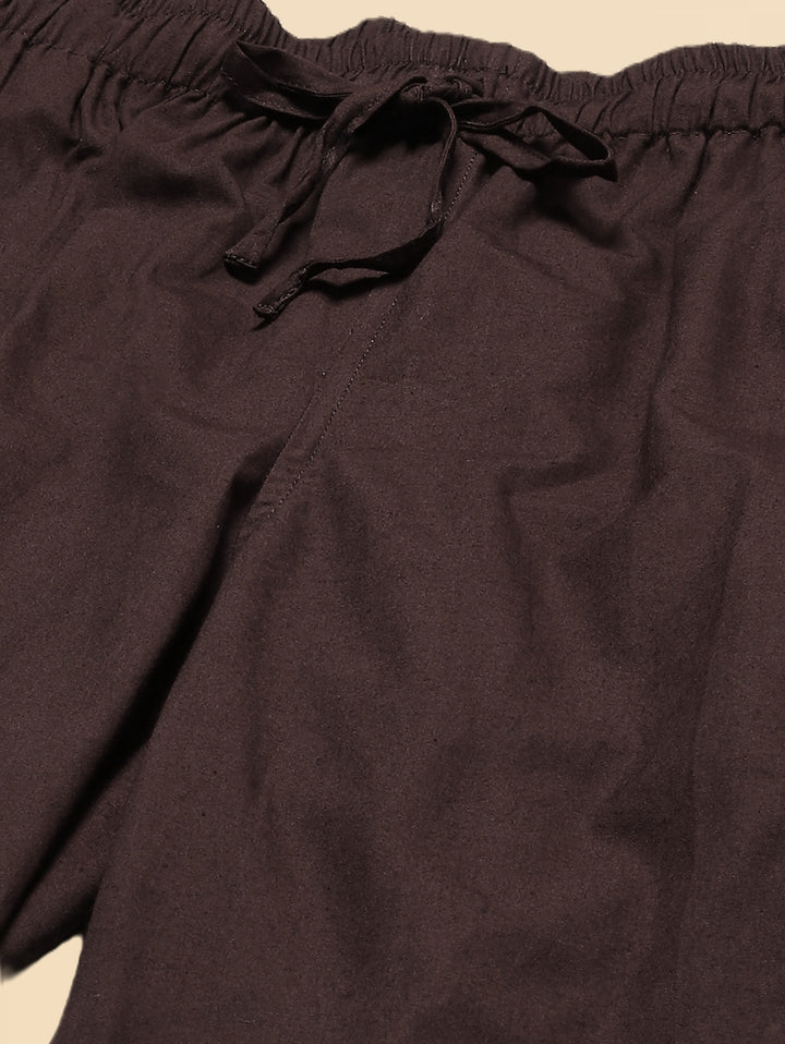 Men's Brown Solid Cotton Pyjama