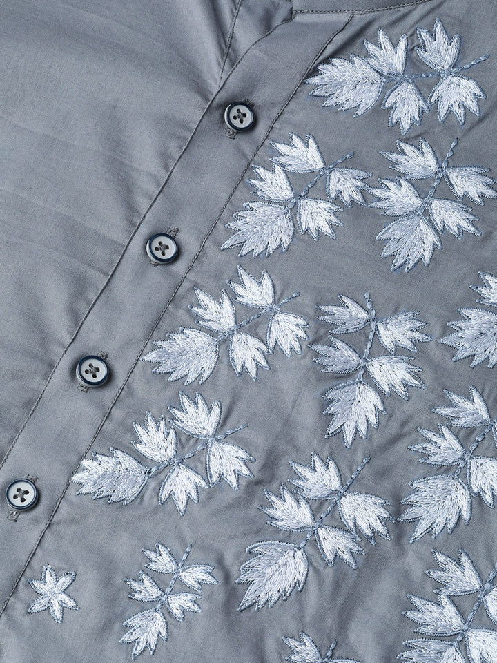 Grey Embroidered Straight kurta with Pyjama