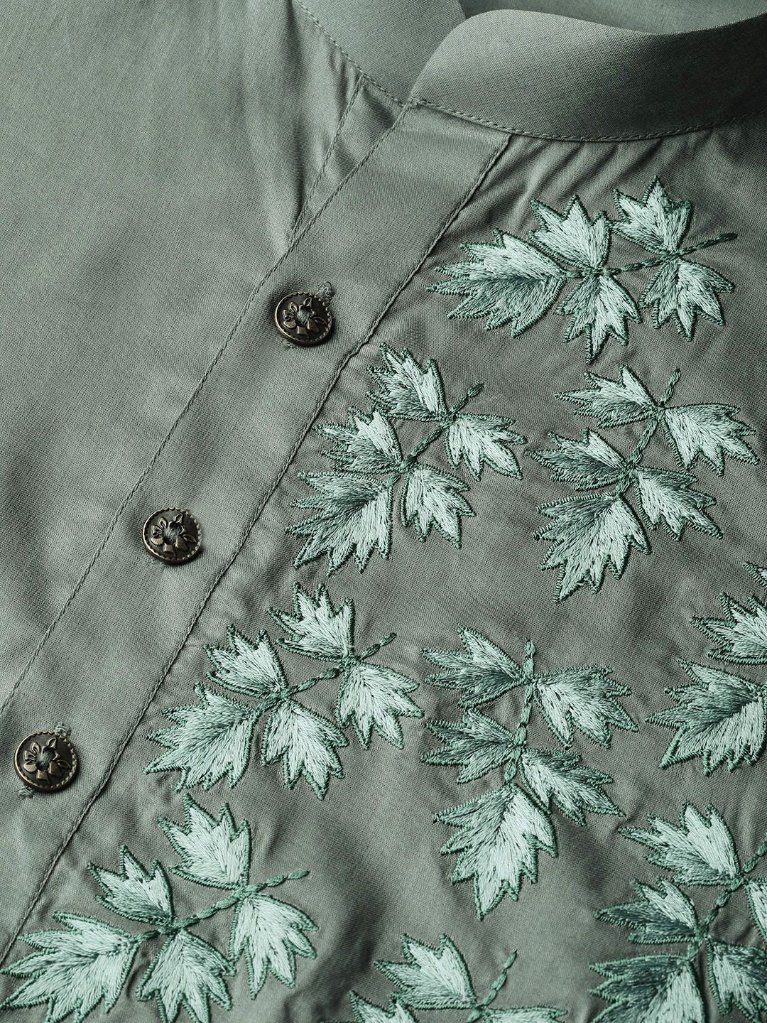Olive Embroidered Straight Kurta With Pyjama