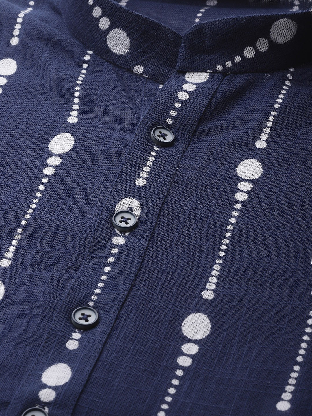 Men Navy Blue And White Printed Straight Kurta With Pyjama