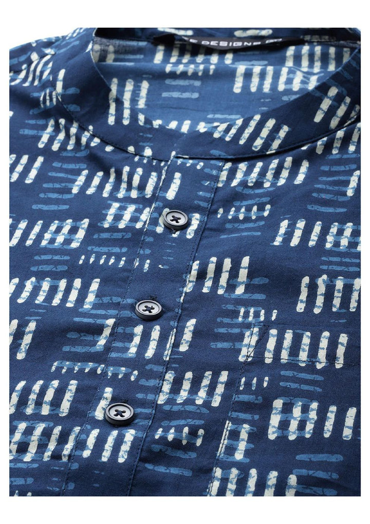 Blue Geometric Printed Straight kurta With Pyjama