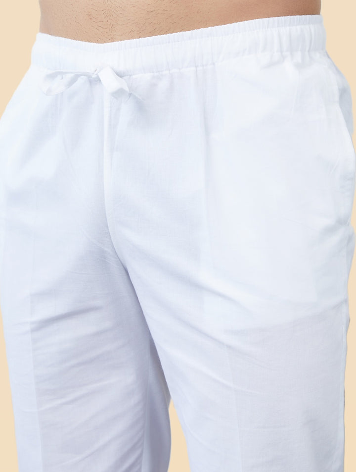 Men's White Solid Cotton Pyjama