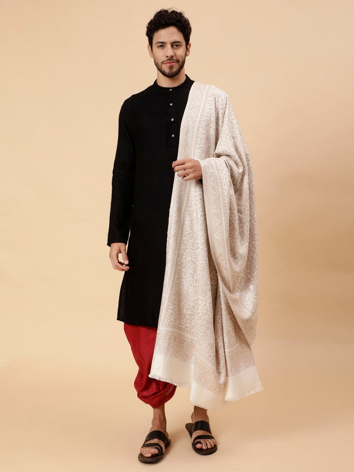 Tweedle Men’s Paisley Design, Zari Shawl - OffWhite, Size - 40 x 80 inches