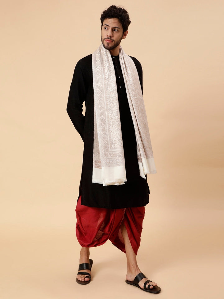 Tweedle Men’s Paisley Design, Zari Shawl - OffWhite, Size - 40 x 80 inches