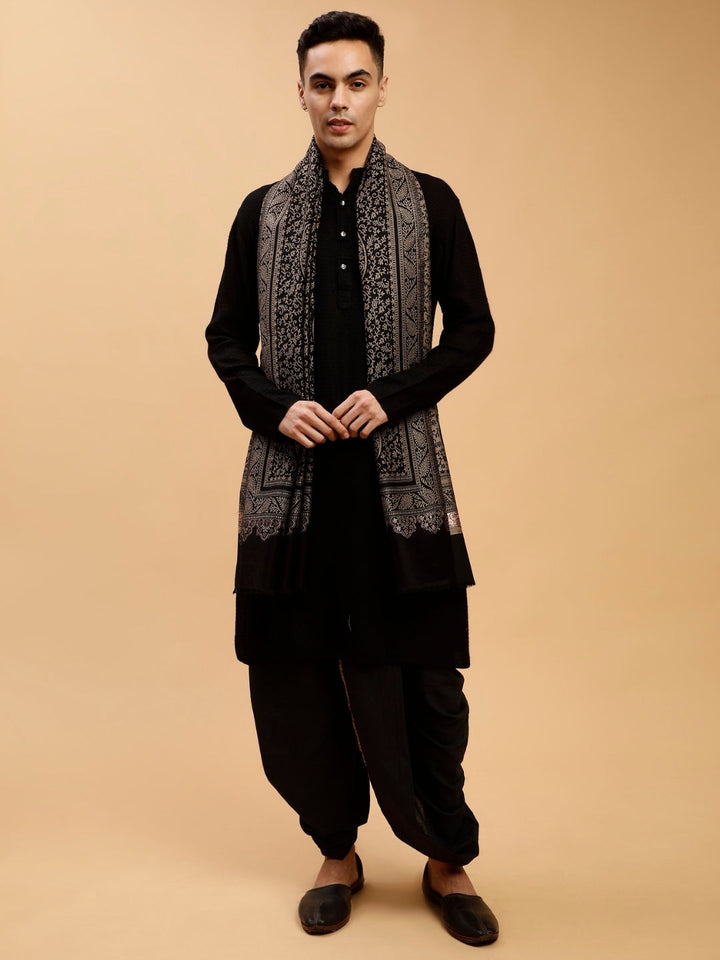 Tweedle Men’s Paisley Design, Zari Shawl - Black, Size - 40 x 80 inches