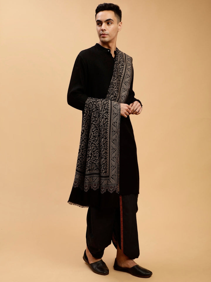 Tweedle Men’s Paisley Design, Zari Shawl - Black, Size - 40 x 80 inches
