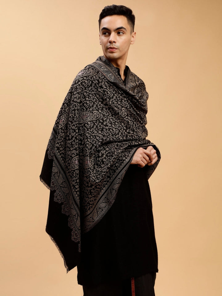 Tweedle Men’s Paisley Design, Zari Shawl - Black, Size - 40 x 80 inches