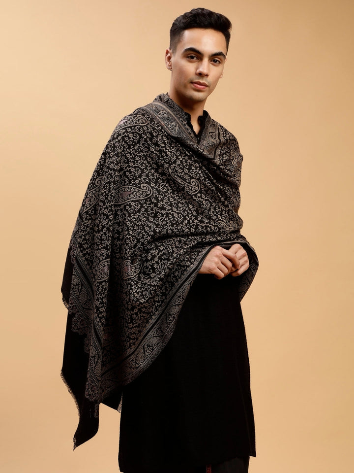 Tweedle Men’s Paisley Design, Zari Shawl - Black, Size - 40 x 80 inches