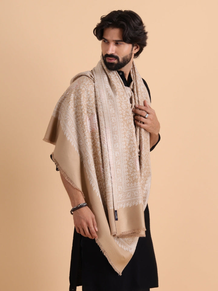 Tweedle Men’s Paisley Design, Zari Shawl - Beige, Size - 40 x 80 inches