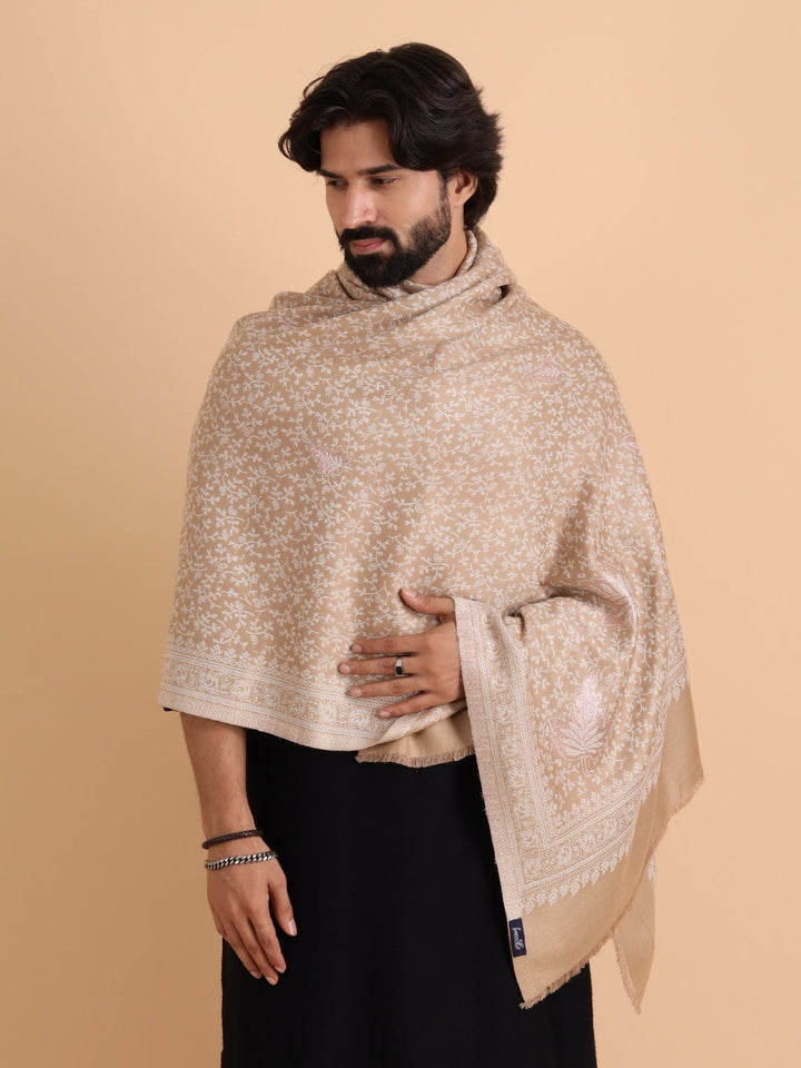 Tweedle Men’s Paisley Design, Zari Shawl - Beige, Size - 40 x 80 inches