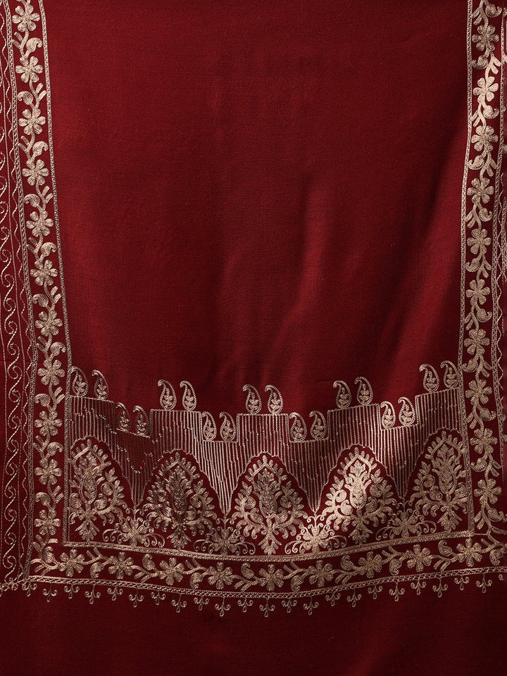 Tweedle Men’s Kashmiri Aari Embroidery Stole/ Scarf - Wine, Size - 28 x 80 inches