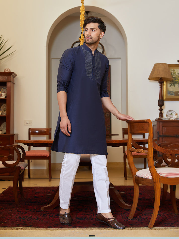 Pintuck Yoke Cotton Silk Straight Kurta