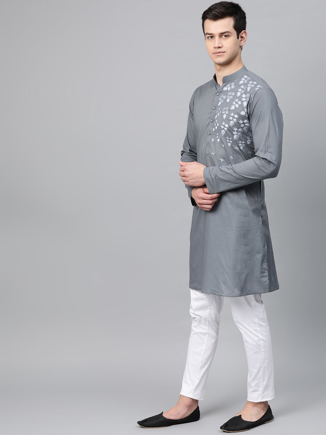 Grey Embroidered Straight kurta with Pyjama